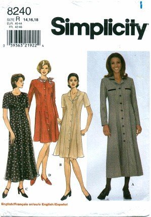 Patron Simplicity 8240 robe évasée pour femmes tailles 42 à 46