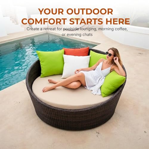 Image of DEVOKO Outdoor Pool Side, Garden, Balcony, Porch, Backyard, Terrace, Patio, Beach Round Sofa Wicker and Rattan Daybed Furniture Set (Darkbrown and Cream)
