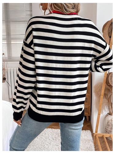 Floerns Women's Striped Print Long Sleeve Sweater Knitted Fall Pullover Tops2