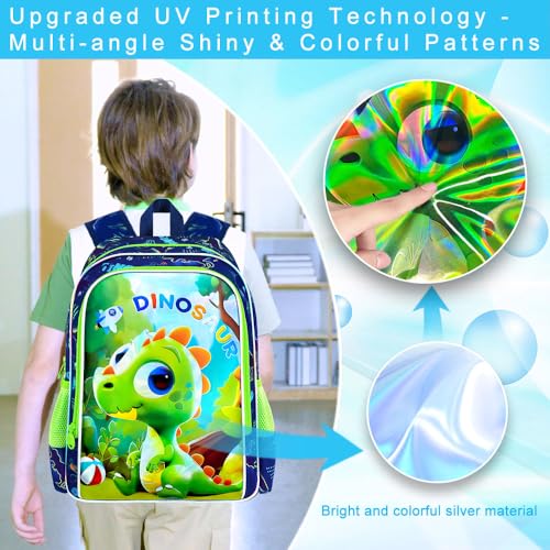 Image of 16 inch Dinosaur Backpack for Boys, Kids Bookbag with Lunch Box, 3Pcs Dino School Backpacks for Elementary Preschool Kindergarten (Green)
