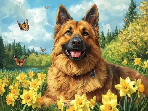 Diamond Painting Chien et Papillon 5D Kit Complet 120x90cm Broderie Diamant Carré