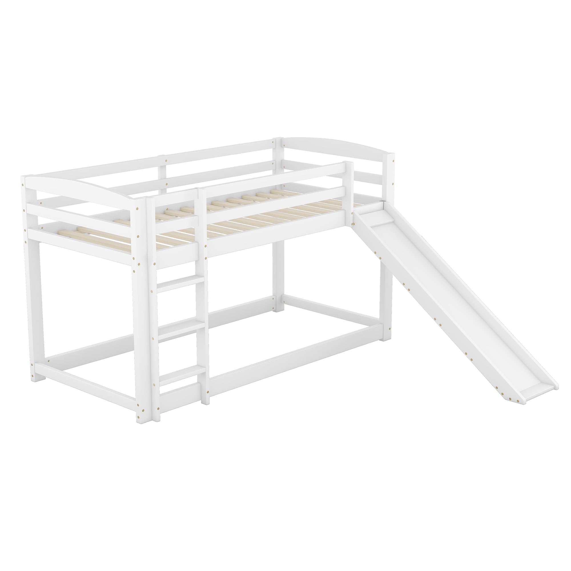 Cama infantil de 90 x 200 cm, litera para jóvenes y adolescentes, cama de madera con tobogán, marco de madera maciza, fácil montaje (blanco)