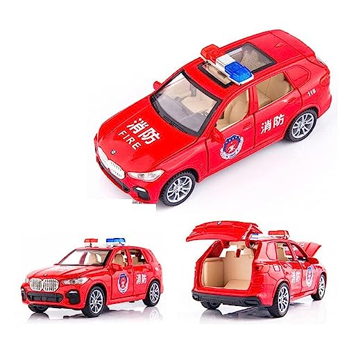 Image of 132 X5 Fire Police Toy Car Diecast Metal Car Light Sound Pullback Openable Door, Red