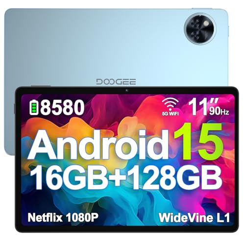 DOOGEE U11 (2026) 11'' inch Android Tablet,16GB+128GB/2TB TF Octa-Core,Android 15 Tablet, 90Hz Display, 8580mAh,1080P,Bluetooth 5.0+5G WiFi, 13MP+5MP, Face ID,Metal Body-Black 128GB Blue