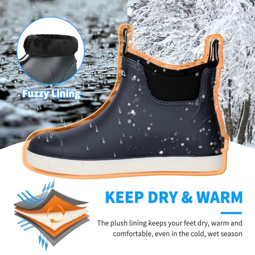 Image of Mens Deck Boots, Saltwater Fishing Booties Rubber Waterproof Ankle Rain Boots, High-performance Footwear Chelsea Boots for Gardening Fishing Boating Camping Sailing