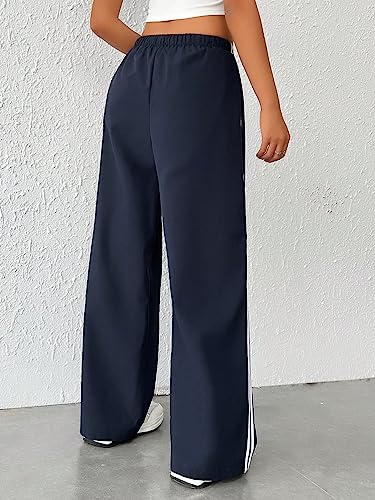 Image of SAKHWALA Women Track Pant | Women's Wide Leg Track Pants High Waist Drawstring Sweatpants with Side Stripes, Casual Loose Fit Lounge Joggers, Dark Grey