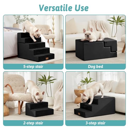 Image of COZY KISS Dog Stairs for Small Dogs, 5 Step Pet Stairs for Beds & Couches