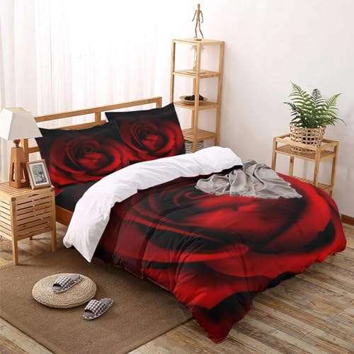 Ensemble de housse de couette king size fleurs rouges literie premium