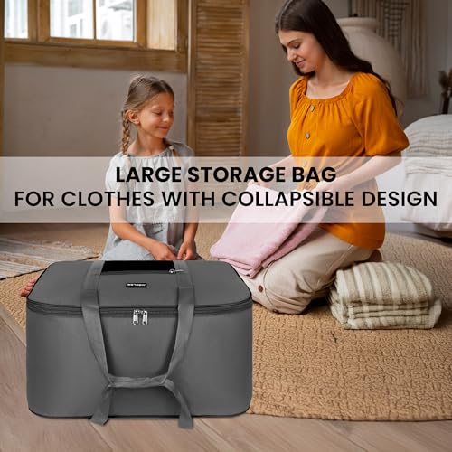 Image of M MEDLER STG-1K-GB Nylon 85 Liters Large Underbed Storage Bag Moisture Proof Cloth Organiser with Zippered Closure and Handle Grey 58x48x30cm Rectangular