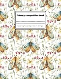  Primary Composition Book: Dashed Midline and Picture Space, School Exercise Book for K-2  Boys, and Girls, Moth Cover.