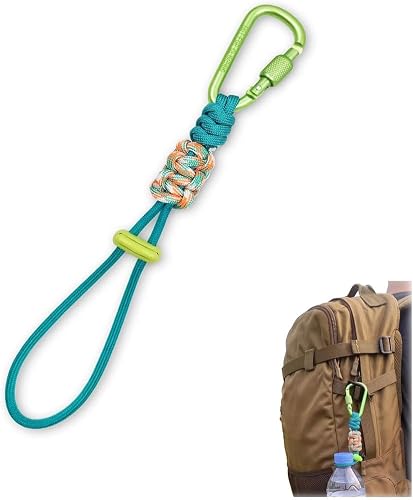 Paracord Water Bottle Holder with Carabiner Clip, Teal Green