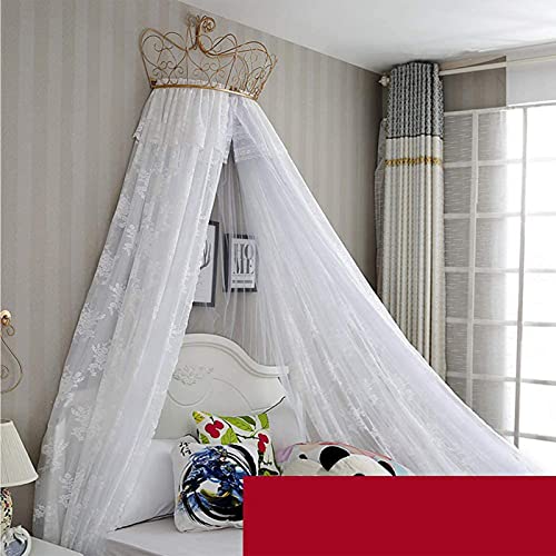 Rideau de lit en dentelle avec couronne en métal dorée pour chambre royale