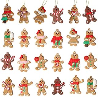 Goledele uBook 24 Pack Christmas Gingerbread Ornaments Set for Tree, Tree Hanging Ornaments,Christmas Decor, Ginger Man with Strings Figurine Xmas Brown 1