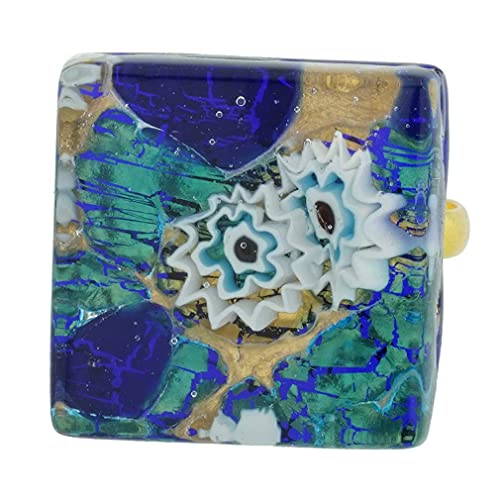 Glass Of Venice Murano Glass Venetian Reflections Ring - Square with Adjustable Band