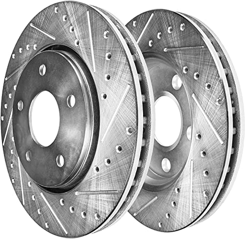 Image of Detroit Axle - 330mm Front Drilled Brake Rotors Left Brake Caliper Replacement for Chrysler Town & Country Pacifica Grand Caravan C /V - 3pc Set