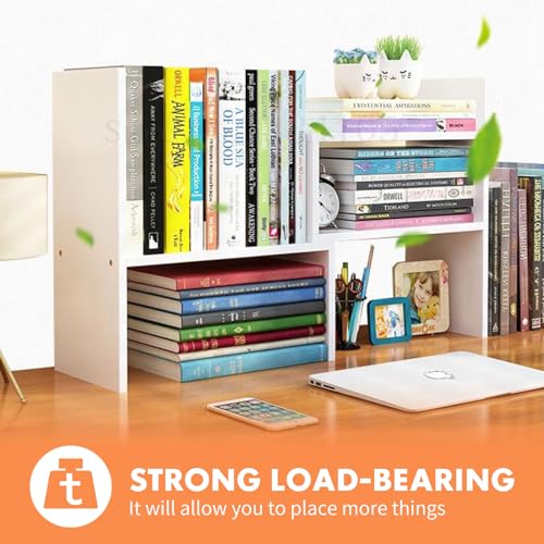 Image of PowerKing Wood Desktop Organizer, Adjustable Display Shelf Rack for Home Office Desktop Storage Supplies Organization (White)
