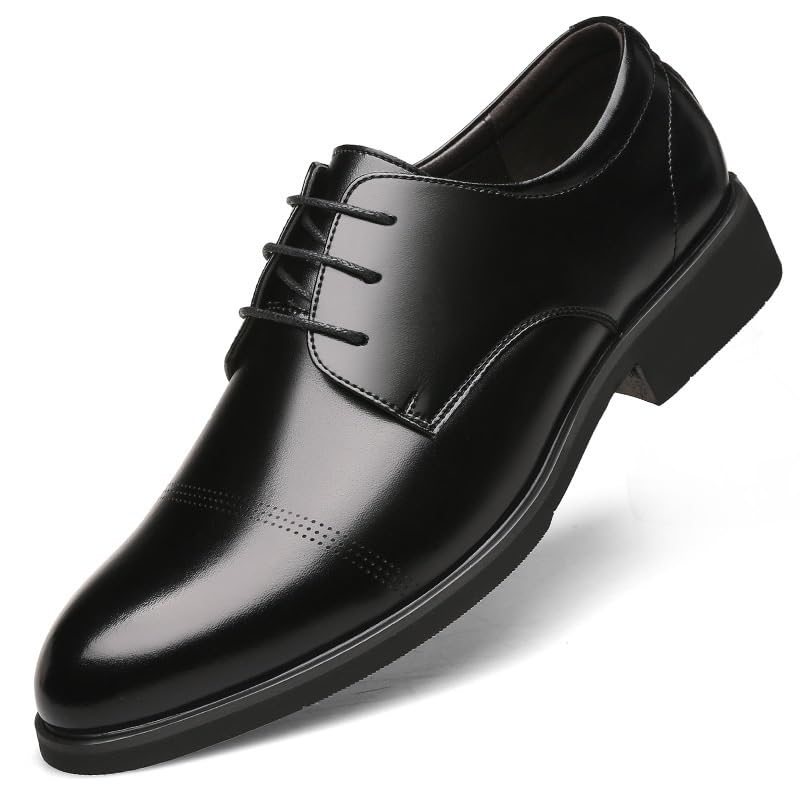 Kanggrei Zapatos con alzas Oxford transpirables for hombre, zapatos con alzas que aumentan la altura, 2,4 pulgadas más alto, Oxfords con puntera de cuero con cordones, 2,4 pulgadas más alto(Color:Negr