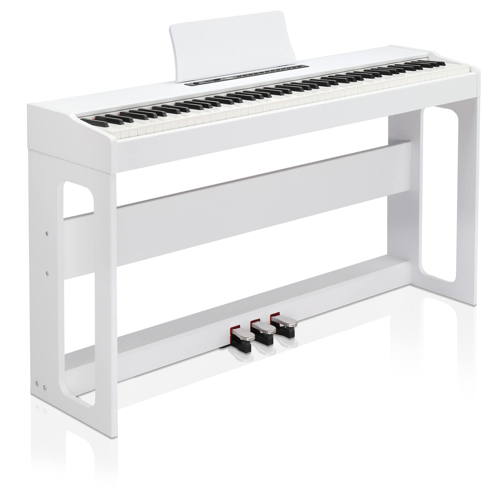 LALAHO Piano numérique 88 touches à action pondérée avec unité à 3 pédales, double Bluetooth, fonctions de contrôle Split/Touch/Transpose (blanc)