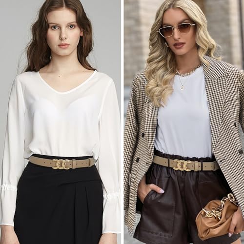Image of Aurolran Women's Leather Belt with Buckle - Ideal for Dresses, Jeans, and Coats