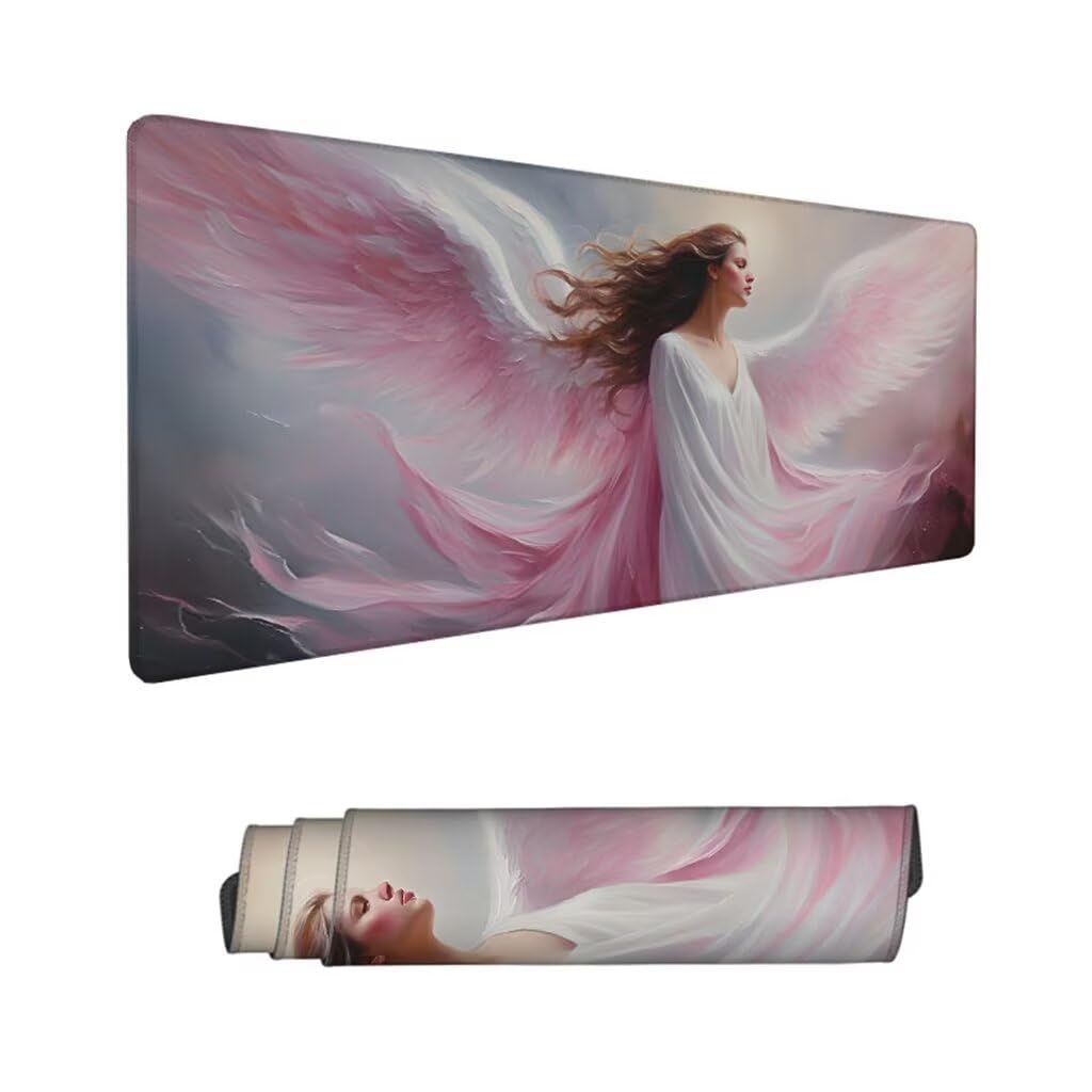 Różowa podkładka pod mysz pod biurko, podkładka pod mysz XXL 1600 x 800 x 3 mm, podkładka pod mysz skrzydło antypoślizgowa wodoodporna podkładka pod mysz, podkładka pod mysz z przeszytymi krawędziami,