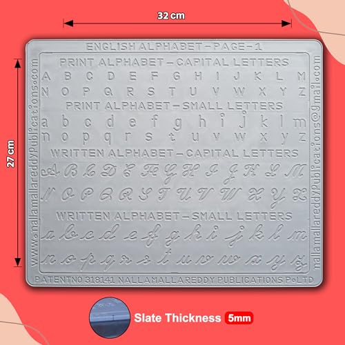 Image of English Alphabet Slate with Total Letters in Grooves in 1 Slate Front & Back for Thorough Practice by tracing with Pencil by Reading & Writing for Foundation at Early Childhood