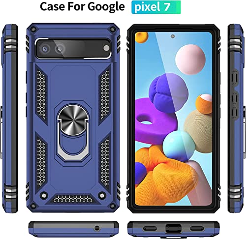 Image of REALCASE Polycarbonate Google Pixel 7 Back Cover Case | Heavy Duty Dual Layer Hybrid Shock Proof Armor Defender Ring Case Back Cover for Google Pixel 7 (Blue)