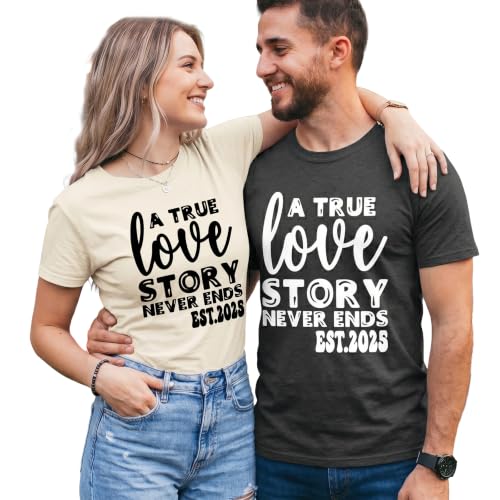 Image of Anniversary Matching Shirts, for Couple, Heart Design T-Shirt Set, Wedding Present, Honeymoon Outfit
