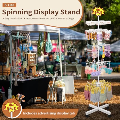 Image of Flenpptly Retail Display Stand, 5-Tier Rotating Display Rack for Store Display, Movable and Adjustable Spinning Display Stand for Earrings, Jewelry, Keychains, Socks Display (White)
