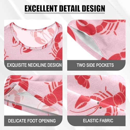 ALAZA Lobster Cartoon Lovely Pajamas Set Short Sleeve Cotton Sleepwear Summer Pjs 2 Piece 5-14Y4