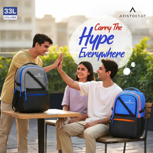 Image of Aristocrat Hype 17 Inch Compatible Laptop Backpack 33L | Premium Durable Fabric | 2 Compartments with Side Bottle Pocket | Padded Backpanel | Office & Travel Backpack for Men & Women