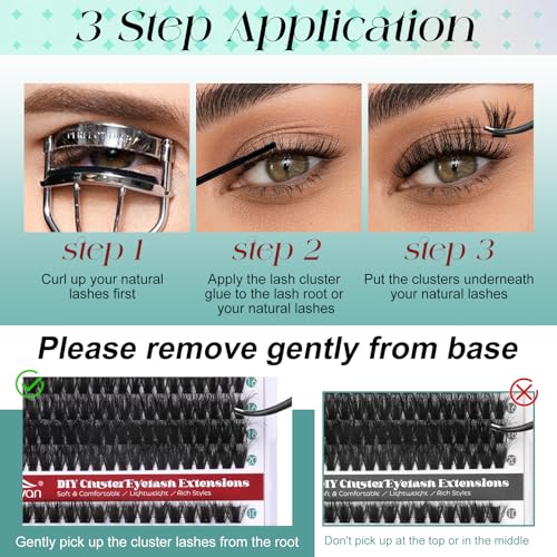 FADVAN Thick Lash Clusters 60D+80D 3D Fluffy Eyelash Clusters Reusable Cluster Eyelash Extensions D Curl Long Individual Lashes Mixed 10-20mm to Use at Home (60+80D-D-10-20mm) - Thumbnail 5