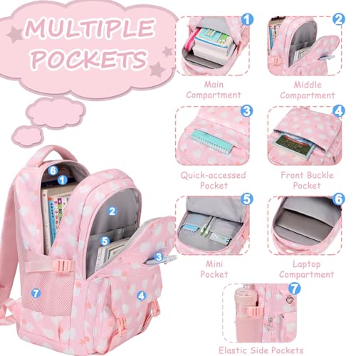 Joyfulife Kids Backpack with Lunch Box, Lightweight Water Resistant Backpack for Girls, Elementary Primary Middle Student School Bags Bookbags Set4