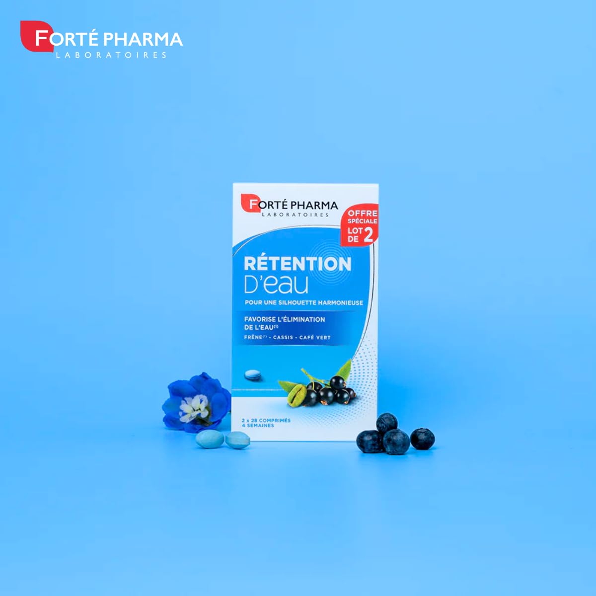 Forté Pharma - Rétention d'eau - Minceur perte de poids, Draineur, Antioxydant, brule graisse - Frêne, Cassis, Café Vert, Sélénium, Vitamines B, Grenade - 2/jour, 28 jours