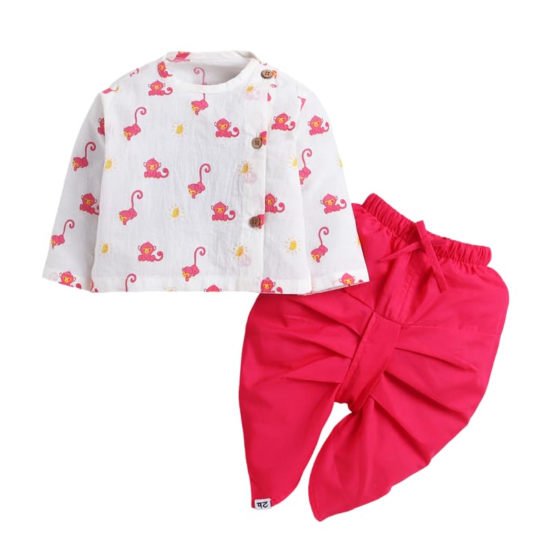 Image of POLKA TOTS Premium Cotton Dhoti Kurta Set for Kids Boys | Traditional Angrakha Style Ethnic Wear for Boys | Kurta Dhoti Set for Kids | Festive & Wedding Clothing Set for Baby