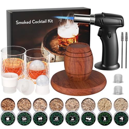 Whiskey Smoker Kit with Torch - 6 Flavors Wood Chips, 2 Ice Molds