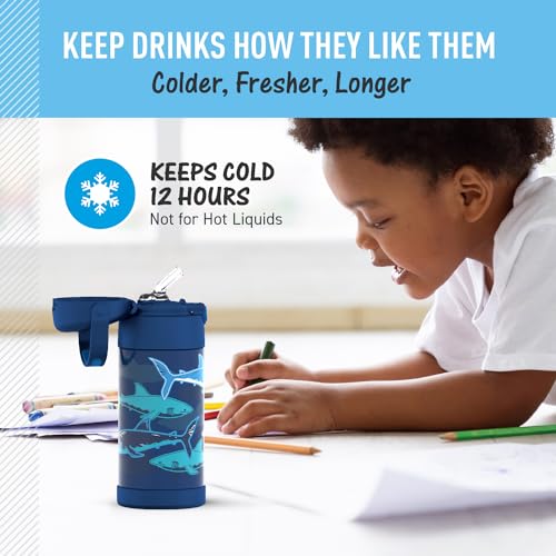Image of THERMOS FUNTAINER Water Bottle with Straw, 12oz, Sharks