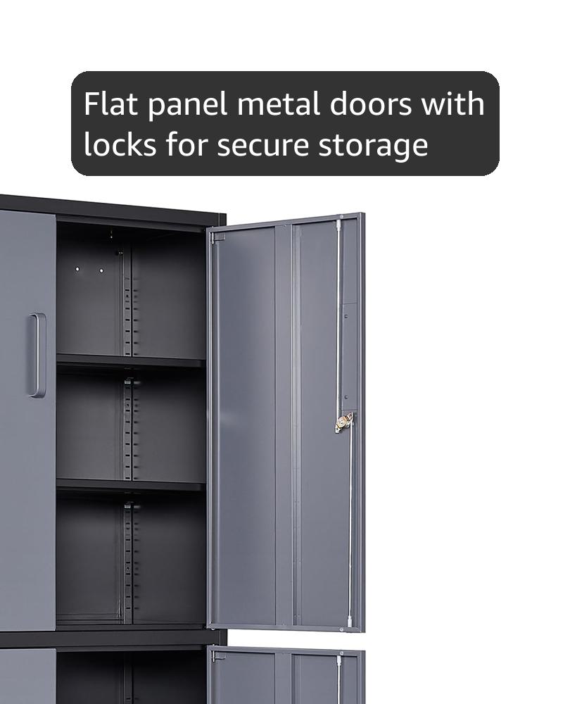 SUNCROWN Metal Storage Cabinet With Lock, Steel Cabinets With 2 Doors 4 Adjustable Shelves Lockable Steel Storage Home Office Garage Warehouse Black Color Black - View #5