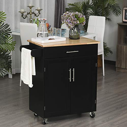 image for HOMCOM Wooden Kitchen Large Storage Island on 360° Swivel Wheels Cart