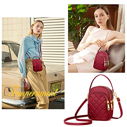 Image of Small Crossbody Phone Bag for Women Quilted Purse Nylon Cell Phone Cross Body Wallet iphone Handbag, Red