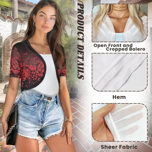 Image of Womens Short Sleeve Bolero Shrug Open Front Knit Cropped Cardigan Shoulder Cover for Dress Cute Casual Knit Cover Up