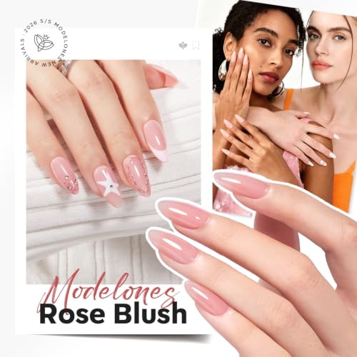 Image of modelones Builder Nail Gel, Rose Pink Builder for Nails, Translucent Netural Pink Color Rubber Base Gel Polish for Apex Building, Short Extension, Natural Overlay, Self-Leveling Beginner U V /LED Cured