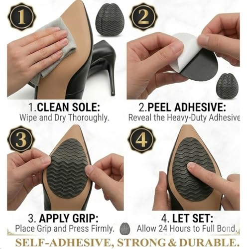 Image of Non Slip Pads for Heels, Anti Slip Grip Inserts for Women's Dress Shoes, Pumps & Stilettos | Invisible Traction Stickers & Sole Protectors for Toe Soles | Shoe Grips for Bottom of Shoes