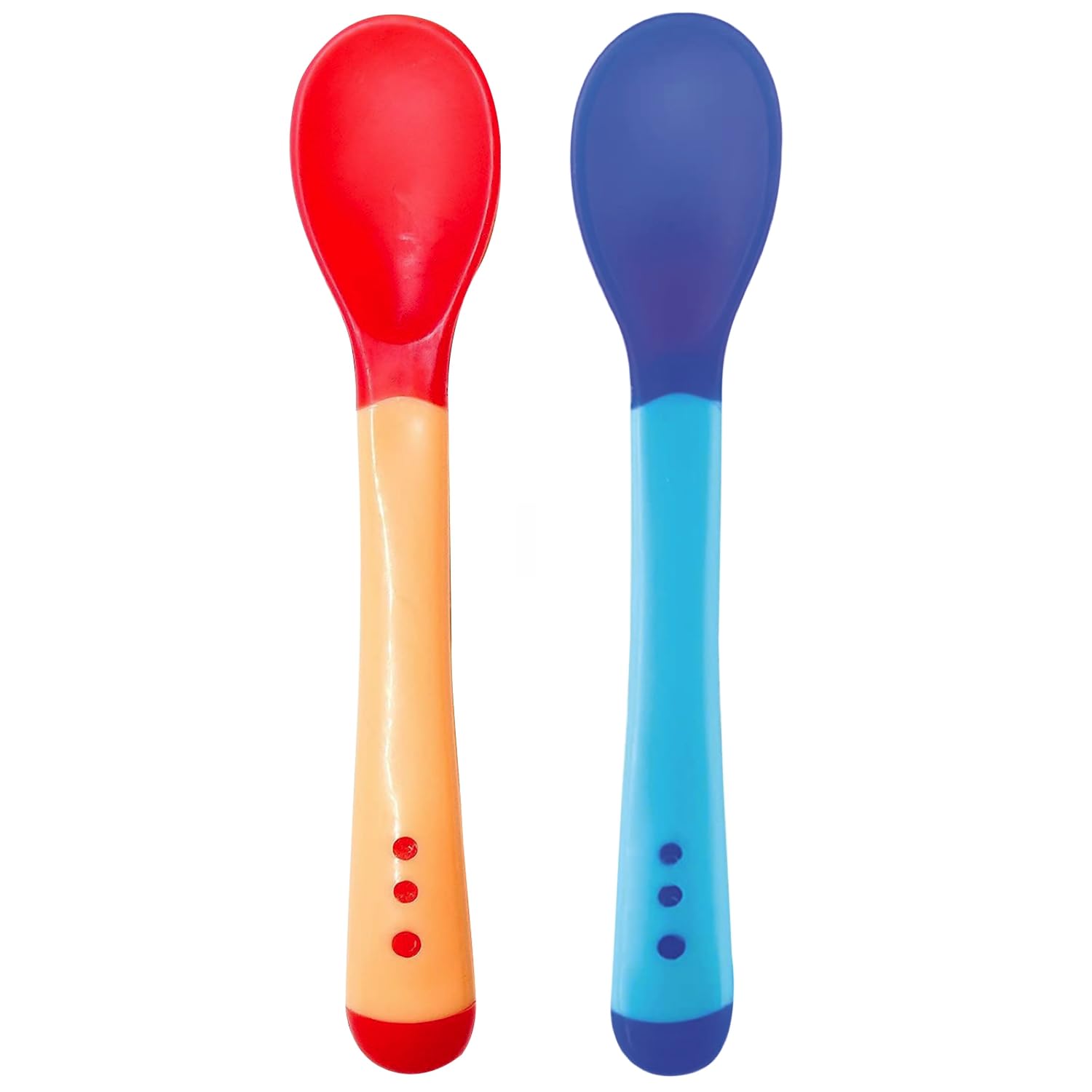 Naughty Kidz Feed with Ease Heat Sensitive Baby Feeding Spoon, Bpa Free, 3 Months+ (Pack of 2-Blue and Red) - 10 Cm