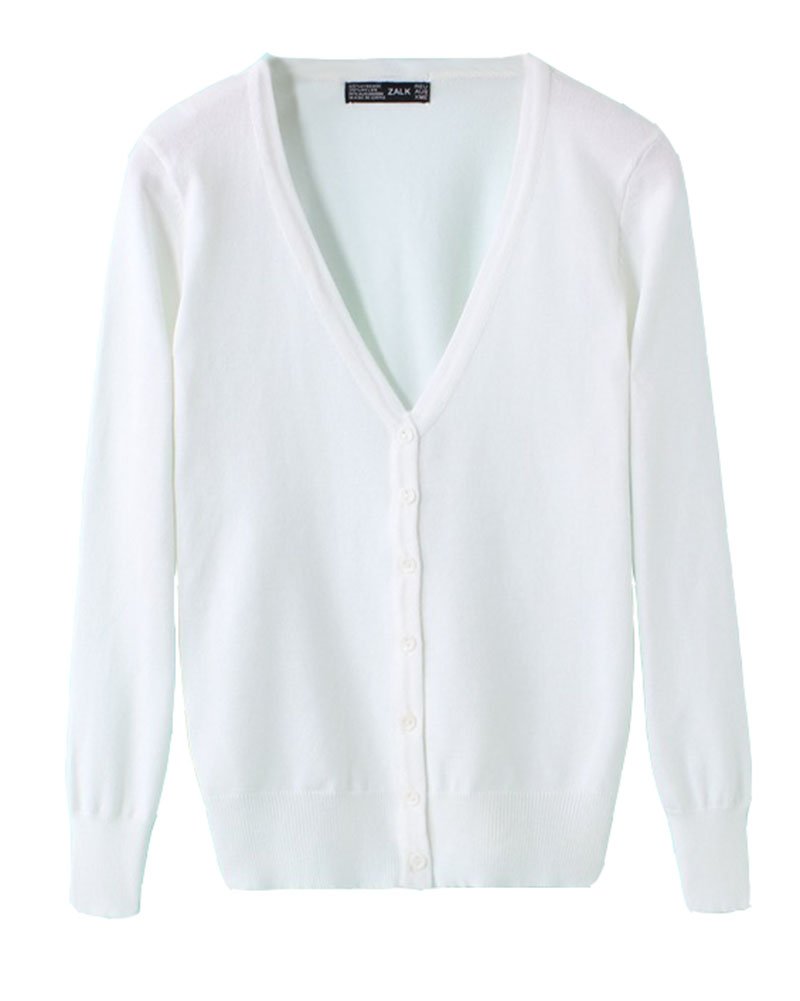 Women's Basic Cardigan V Neck Knit Spring Button Down Long Sleeve Sweater Outwear White XL