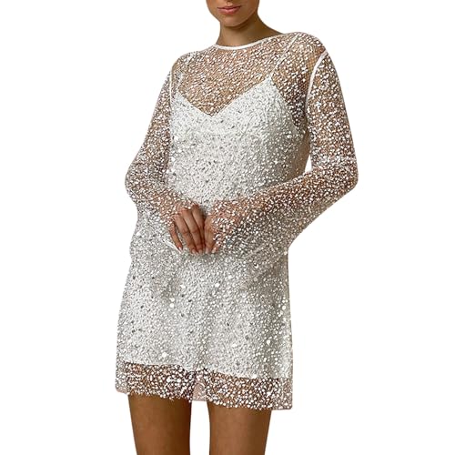 Damen Glitzer Kleid Pailletten Durchsichtige Netz Abendkleider Mode Elegant Cocktailkleid Elegant Einfarbig Freizeitkleid Lässig Casual Party...