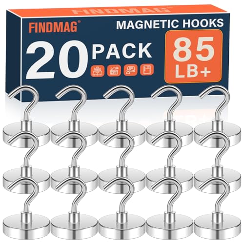 Image of FINDMAG Magnet Hooks, 20 Pack 85LB+ Magnetic Hooks for Cruise Cabins