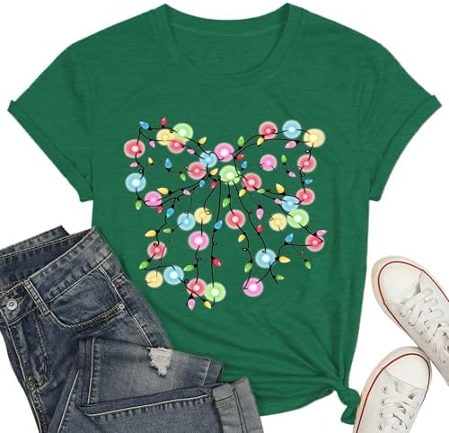 Christmas Shirts Women Merry and Bright Christmas Lights T-Shirts Xmas Lights Graphic Tee Tops