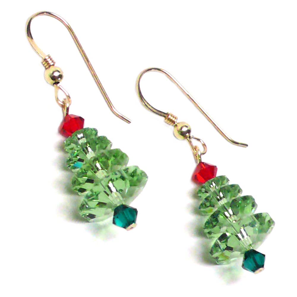 Light Green Crystal Christmas Tree Earrings Sterling or Gold-Filled