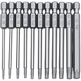 トルクスドライバー ビット 11本セット 中空トルクス頭 75ｍｍ 六角軸 6.35mm T6-T40 S2鋼ドライバービット 磁気 トルクス星ネジ用ビット工具