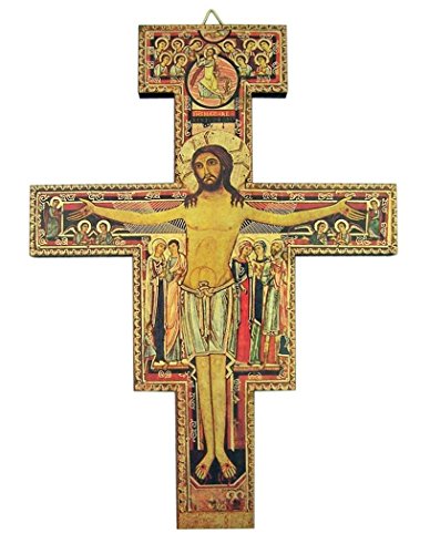 SCKVAOU Religious Art Saint Francis of Assisi San Damiano Wooden Wall Cross, 8 Inch